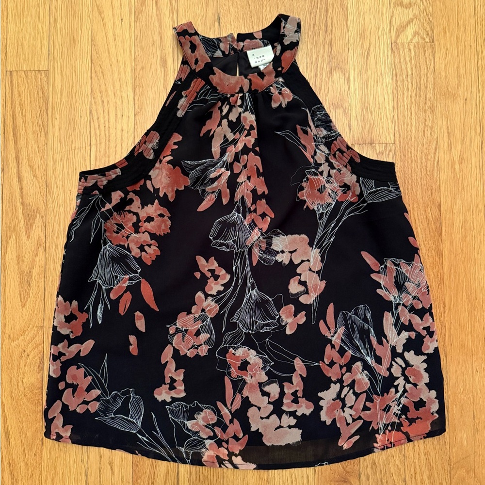 a new day Floral Halter Top - Black and Pink